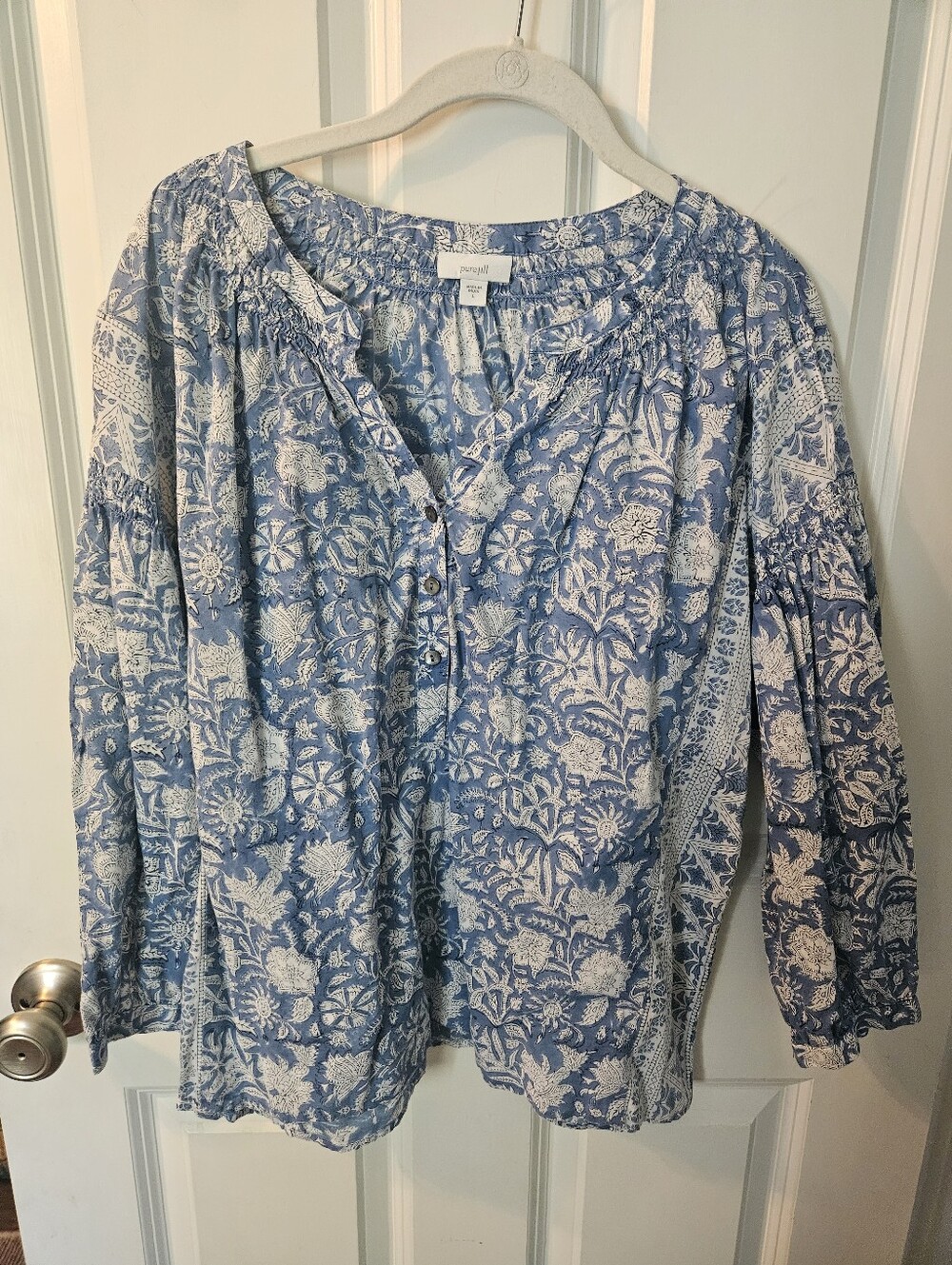 J. Jill Light Blue and White Floral Tunic